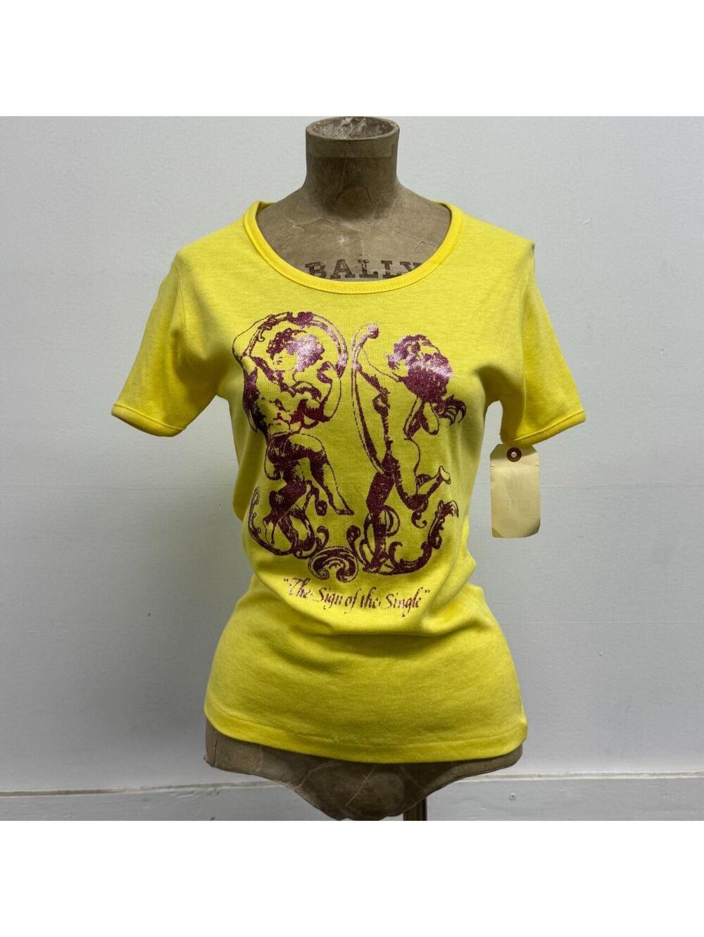 Vintage 1970s Fun-Tees Yellow Pink Glitter Cherub Graphic Baby Tee